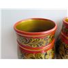Image 2 : Pair of Painted Russian Vases - Floral Red, Black, Gold 9" Tall