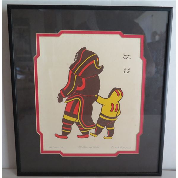 Framed Art, "Mother And Child" Limited Edition Enook Manomie Signed Print 13" x 14"