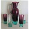 Image 1 : Qty 5 Royal Copenhagen Colored Crystal Pitcher and 4 glasses 11.5" Tall