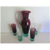 Image 2 : Qty 5 Royal Copenhagen Colored Crystal Pitcher and 4 glasses 11.5" Tall