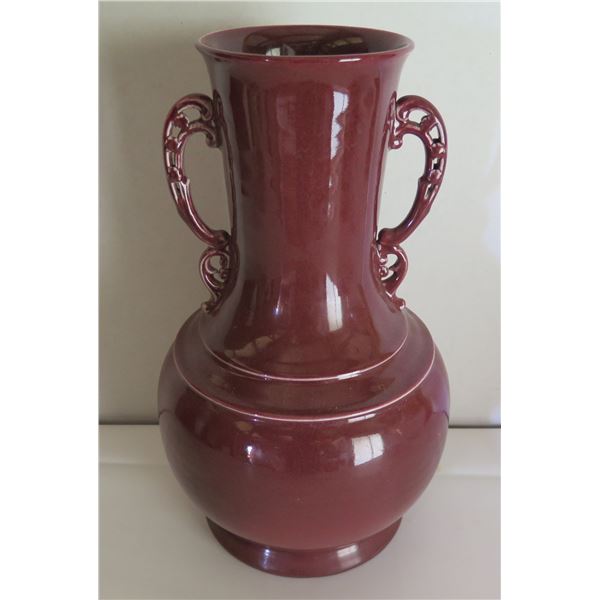 Thai Ceramic Vase w/ Handles, Burgundy