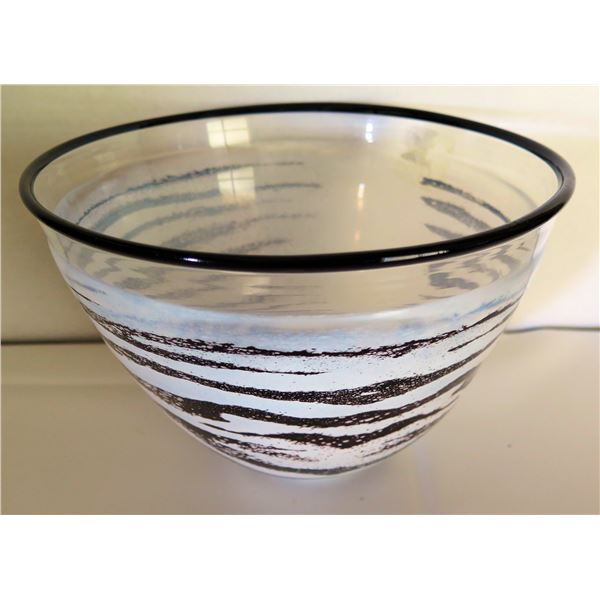 Kosta Boda, Glass Bowl, Black and White, Signed 10" Dia