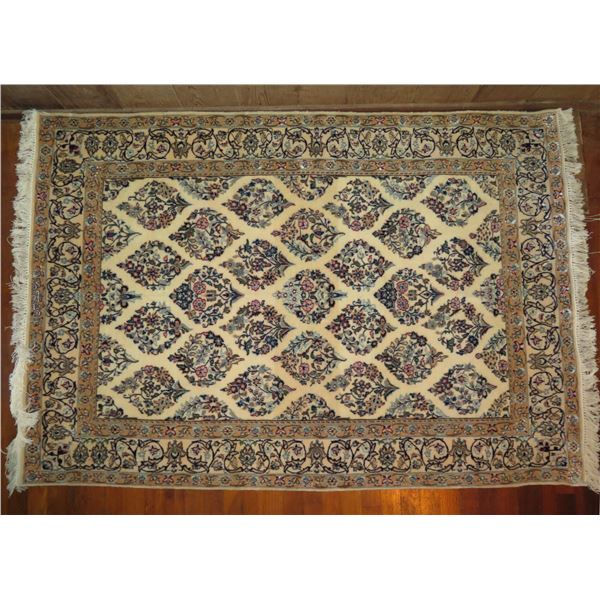 Persian Rug, Hand Woven Floral Motif White/Navy/Pink/Blue 66"x 45"