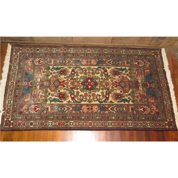 Persian Rug, Geometric Pattern Brown/Cream/Peach/Blue/Red 85" x 48"