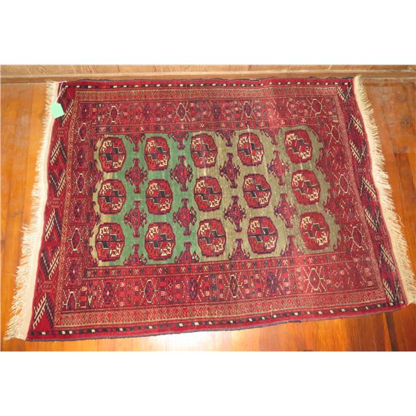 Persian Rug, Geometric Pattern Red/Green/Navy/White 53" x 40"