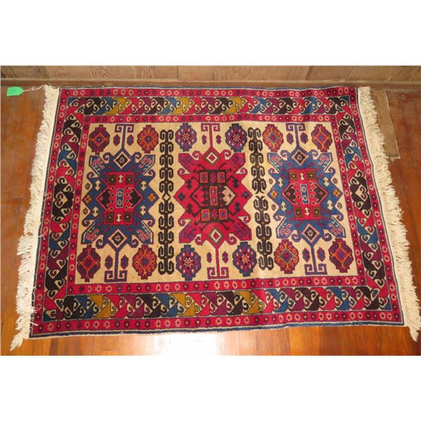 Persian Rug, Geometric Pattern Red /Blue/Black/Yellow/Cream 51" x 40"