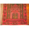 Image 3 : Persian Rug, Temple Motif Red/Green 35" x 24"