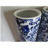 Image 2 : Qty 2 Asian Ceramic Cylindrical Vases, Floral Motif Blue/White 7" Dia, 18"H"