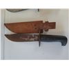 Image 2 : Qty 3 Fixed Blade Hunting Knives w/Leather Sheaths, Western Brand (Rusted Blades)