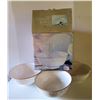 Image 1 : Qty 3 Italian Ceramic Bowls, White w/Raised Fruit Design, Tan Border