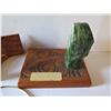 Image 8 : Qty 4 Misc., Windchimes, Wooden Stool Signed, Wooden Placque w/Green Stone, Wood Carved Cross