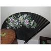 Image 2 : Qty 12 Accessories,Wooden Box, 3 Chinese Fans, Sterling Mirror, 2 Sm Folding Screens, 2 Black Cups