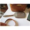 Image 8 : Qty 12 Accessories,Wooden Box, 3 Chinese Fans, Sterling Mirror, 2 Sm Folding Screens, 2 Black Cups