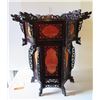 Image 1 : Chinese Palace Lantern, Carved Wood w/Red Fabric Screen 25" Tall