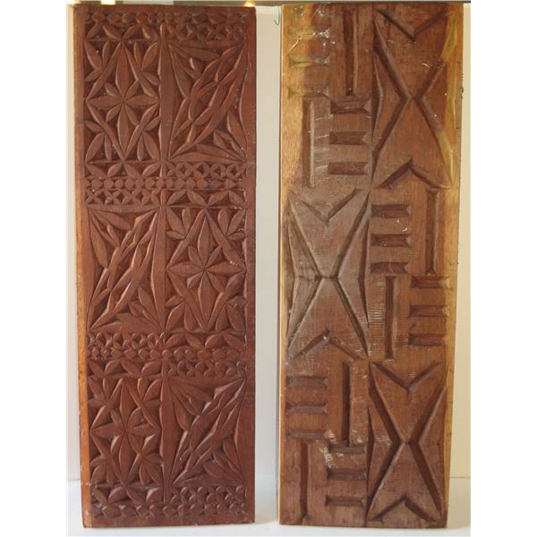 Qty 2 Wood Carved Panels Signed M Chun 36" x 12"