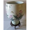 Image 1 : Asian Porcelain Vase w/Wooden Stand Floral Motif  & Chinese Characters Maker's Mark 19" Tall