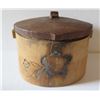 Image 1 : Wooden Lidded Jar  w/ Inlaid Floral Motif 7" Tall