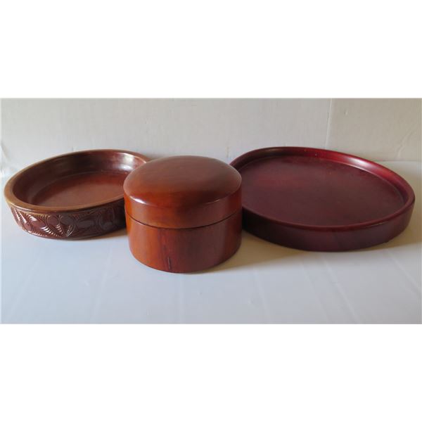 Qty 3 Wooden Dishes & Trinket Box, Banana Republic