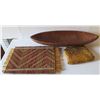 Image 1 : Qty 3 Carved Wooden Bowl, Woven Bamboo Trivet & Fiber Woven Bag