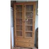Image 1 : Tall Wooden Cabinet w/ Glass Doors, 5 Shelves 2 Drawers 36" x 13" x 79"