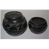 Image 1 : Qty 2 Santa Clara Blackware Vases w/Raised Design Signed Margaret Tafoya