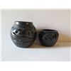 Image 2 : Qty 2 Santa Clara Blackware Vases w/Raised Design Signed Margaret Tafoya