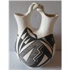 Image 1 : Native American Indian Acoma Wedding Vase w/ Twisted Handle, Signed M S Juanico 7.5" Tall