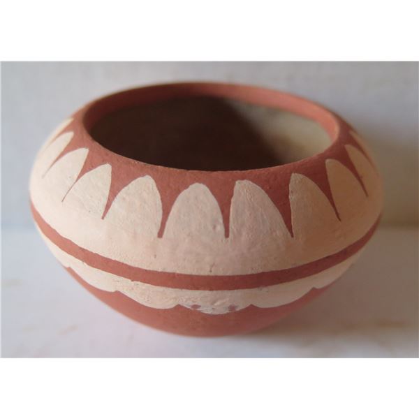 Native American Clay Bowl, Terracotta w/ White Painted Design 2.5" Tall