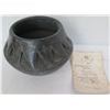 Image 1 : Native American San Ildefonso Pueblo Ceramic Pot w/ Raised Geometric Motif, Signed 3" Tall