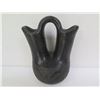 Image 2 : Native American Indian Santa Clara Pueblo Wedding Vase, Black w/ Etched Design Signed 6" Tall