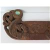 Image 2 : Qty 2 Carved Wooden Items,  Plaque w/ Shell Inlay, Carved Knife w/ Shell Inlay