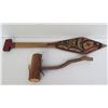 Image 1 : Qty 2 Wooden Tools, Painted Thunderbird Paddle (Signed) & Wooden Hammer,