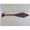 Image 2 : Qty 2 Wooden Tools, Painted Thunderbird Paddle (Signed) & Wooden Hammer,