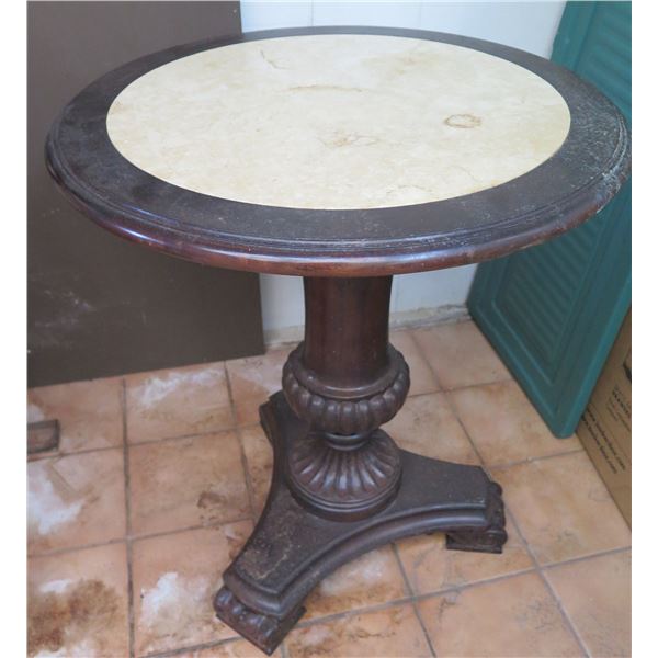 Wood Side Table w/ Stone Top, 23" Dia, 26" H (Top Not Connected to Pedestal)