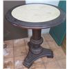 Image 1 : Wood Side Table w/ Stone Top, 23" Dia, 26" H (Top Not Connected to Pedestal)