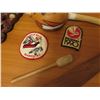 Image 3 : Qty 8 Misc Items, Wooden Carved Club, Tiki, Wooden Box, Gourd Music Instrument, Patches
