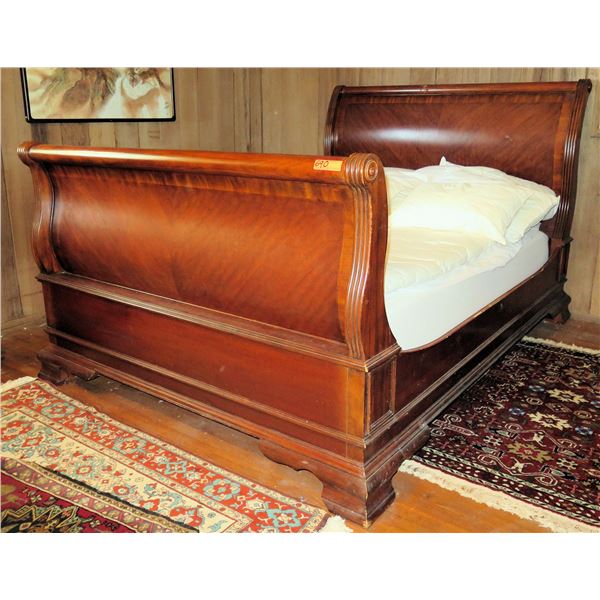 Wooden Sleigh Bed w/ Mattress 70" x 93" x 54" H