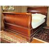 Image 1 : Wooden Sleigh Bed w/ Mattress 70" x 93" x 54" H