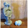 Image 1 : Qty 2 Stone Bird Figurine w/Fish, Glazed Green Elephant
