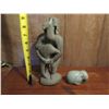 Image 9 : Qty 2 Stone Bird Figurine w/Fish, Glazed Green Elephant