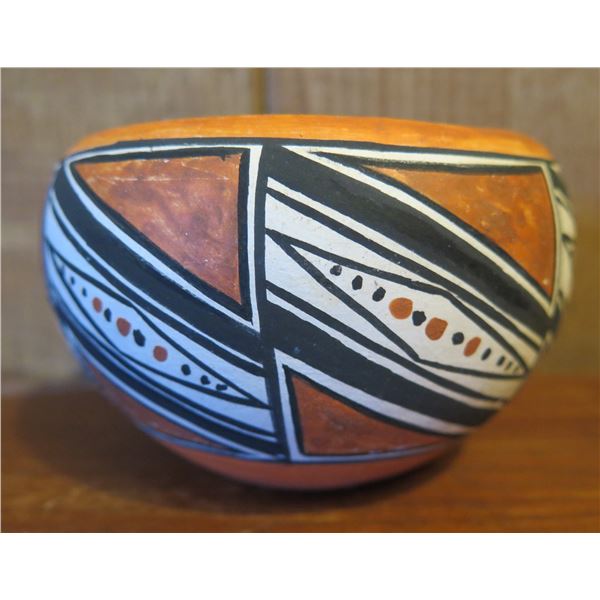 Native American Indian Bowl Geometric Black/White  Design 3" Tall (Broken/Glued)