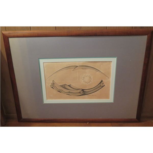 Framed Art, Graphic Pencil Drawing, Signed Malcom Benham New Zealand 41.5" x 31"