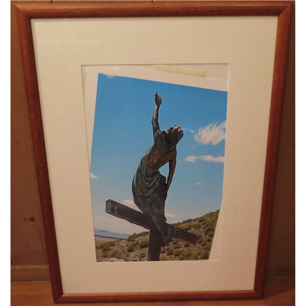 Framed Art, Photo Jesus on the Cross, 19.5" x 26" (Picture Falling Out of Frame)