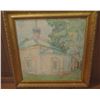 Image 1 : Framed Art, Landscape Painting, Temple White/Green Signed 19.5" x 19.25"