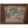 Image 1 : Framed Art, Temple in the Trees Painting, Blue/White Signed 1997 22" x 20.5"
