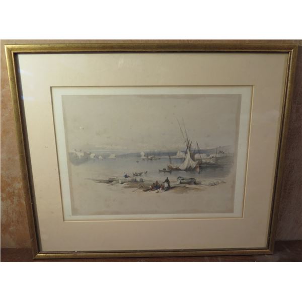 Framed Art, Landscape Print "Port Of Tyre" Signed David Roberts April 27 1839 21" x 17.5"