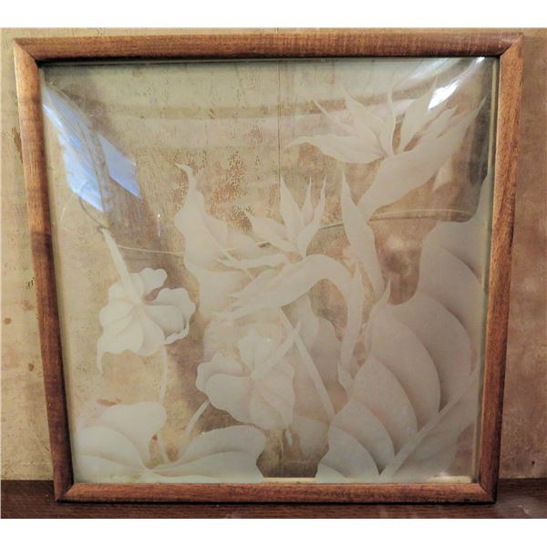 Framed Art, Bird of Paradise Etched Clear Glass 16.5" X 16.5"