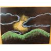 Image 2 : Framed Art, Landscape w/ Sun Black/Blue/Green/Yellow 18" x 14"