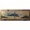 Image 1 : Qty 2 Framed Art, Panoramic Mountains in the Sea Painting, Canvas, Signed (Some Stains) 62" x 19"