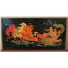 Image 1 : Framed Art, Russian Black Lacquer Print , Woman & Man In Sleigh Signed 19.75" x 10"